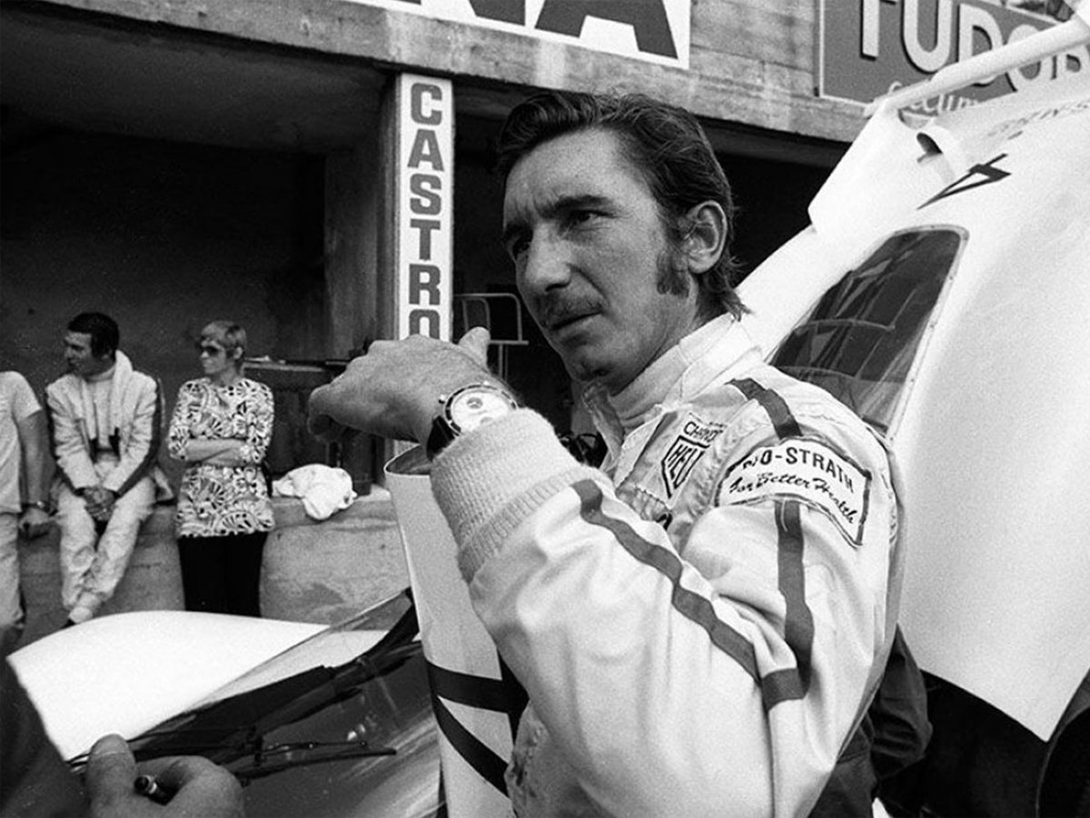 Swiss Formula 1 Driver Jo Siffert wearing the TAG Heuer Autavia 1163
