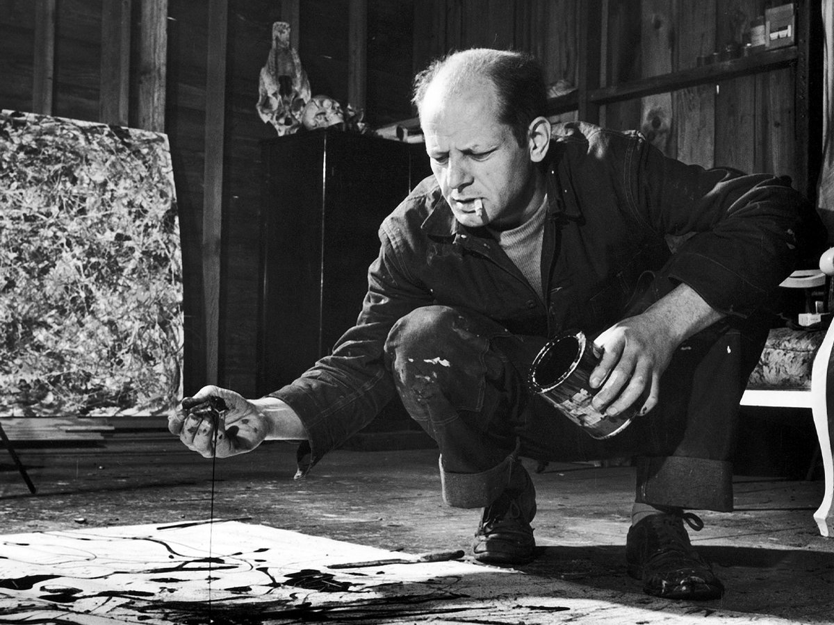 Jackson Pollock working in his studio