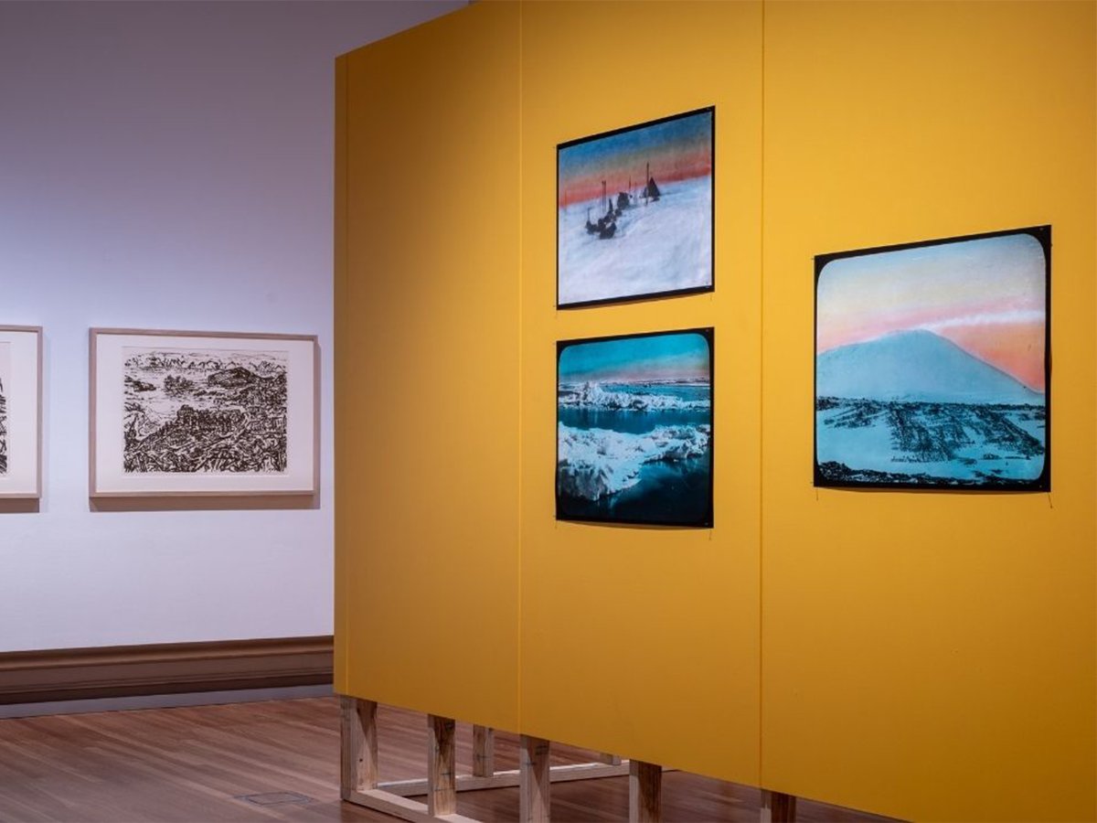 Installation view, Jan Senbergs (left) and Keith Jack (right), in 'Creative Antarctica: Australian Artists and Writers in the Far South, 2026, RMIT Gallery